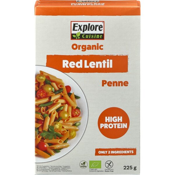 Penne proteice bio din linte rosie fara gluten