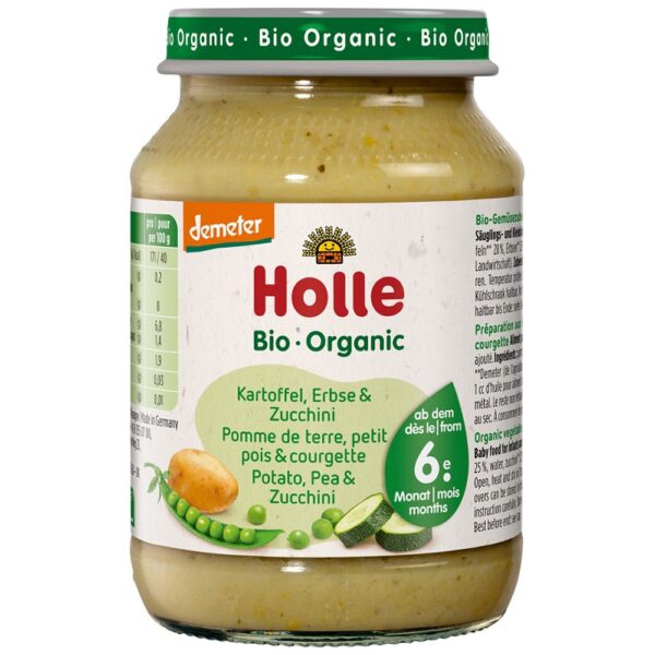 Piure bio din cartofi mazare si dovlecei pentru copii fara gluten 6 luni